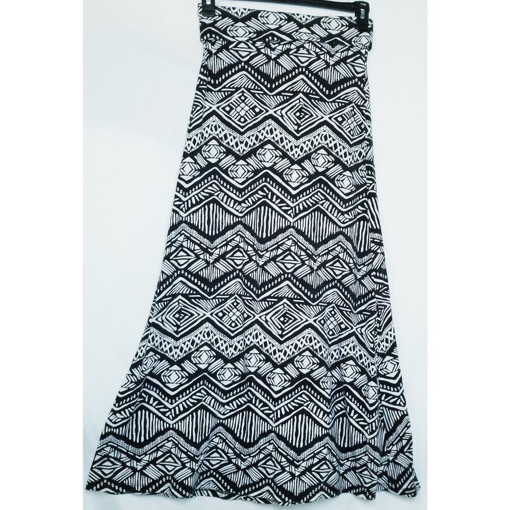 Forever 21 Black & White Roll Top Waist Maxi Length A-Line Skirt Size S